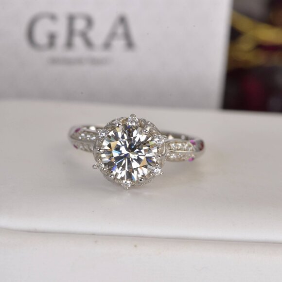 GRA Certified 2ct Moissanite 925 Sterling Ring - Picture 1 of 5